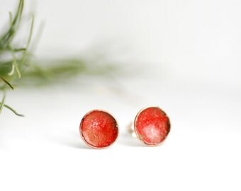 Enameled Studs, Post Earrings, Red Earrings, Holiday Jewelry, Christmas Earrings, Small Studs, Enameled Copper Earrings, Geometric Jewelry,