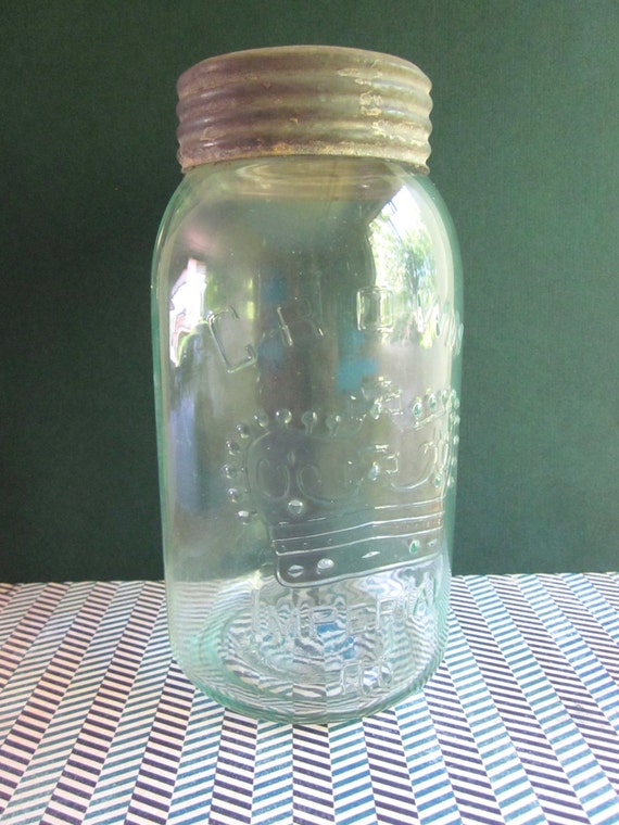 Antique Mason Jar Crown Imperial Glass Lid by 5and10vintage