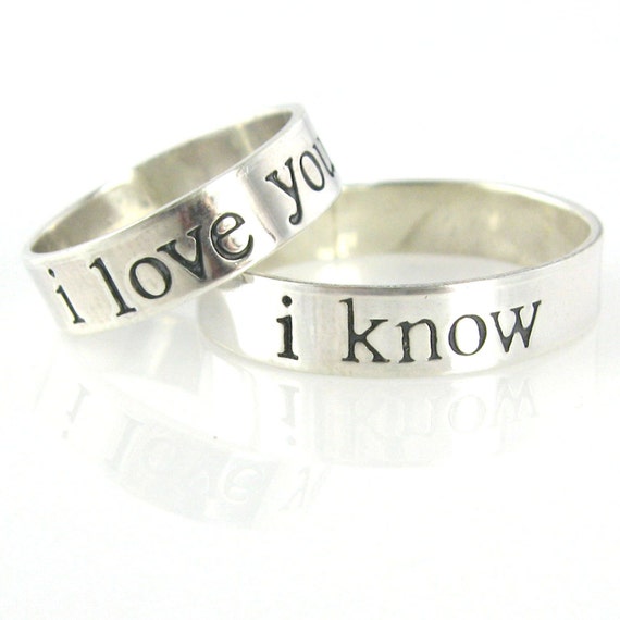Star Wars Wedding Bands - Han  Leia - I Love You - I Know - Pair of ...