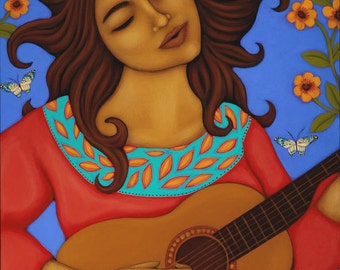 Frau spielt Gitarre - Print von Original-Gemälde von Tamara Adams