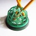 Vintage Flower Frog Small Dome Shape - Pencil Holder - Green Plastic