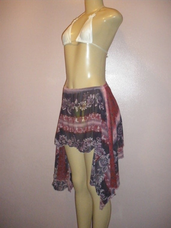 Gorgeous Sheer Multiple Color Floral Print Women's Swim Suit Cover Up Skirt Uniquely Cut Size Small/Medium Can Be Worn Multiple Ways