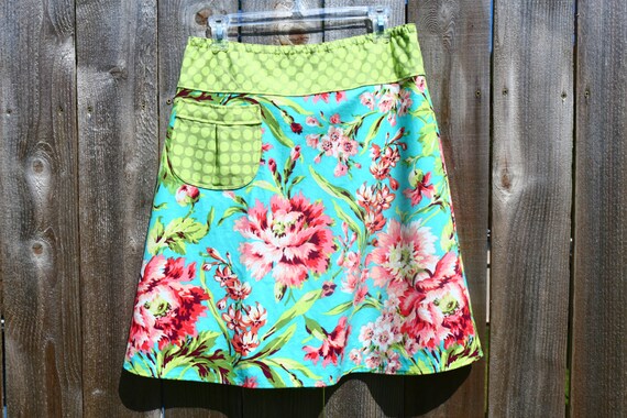 Women's skirt with a pocket Cottage Garden Skirt Teal
