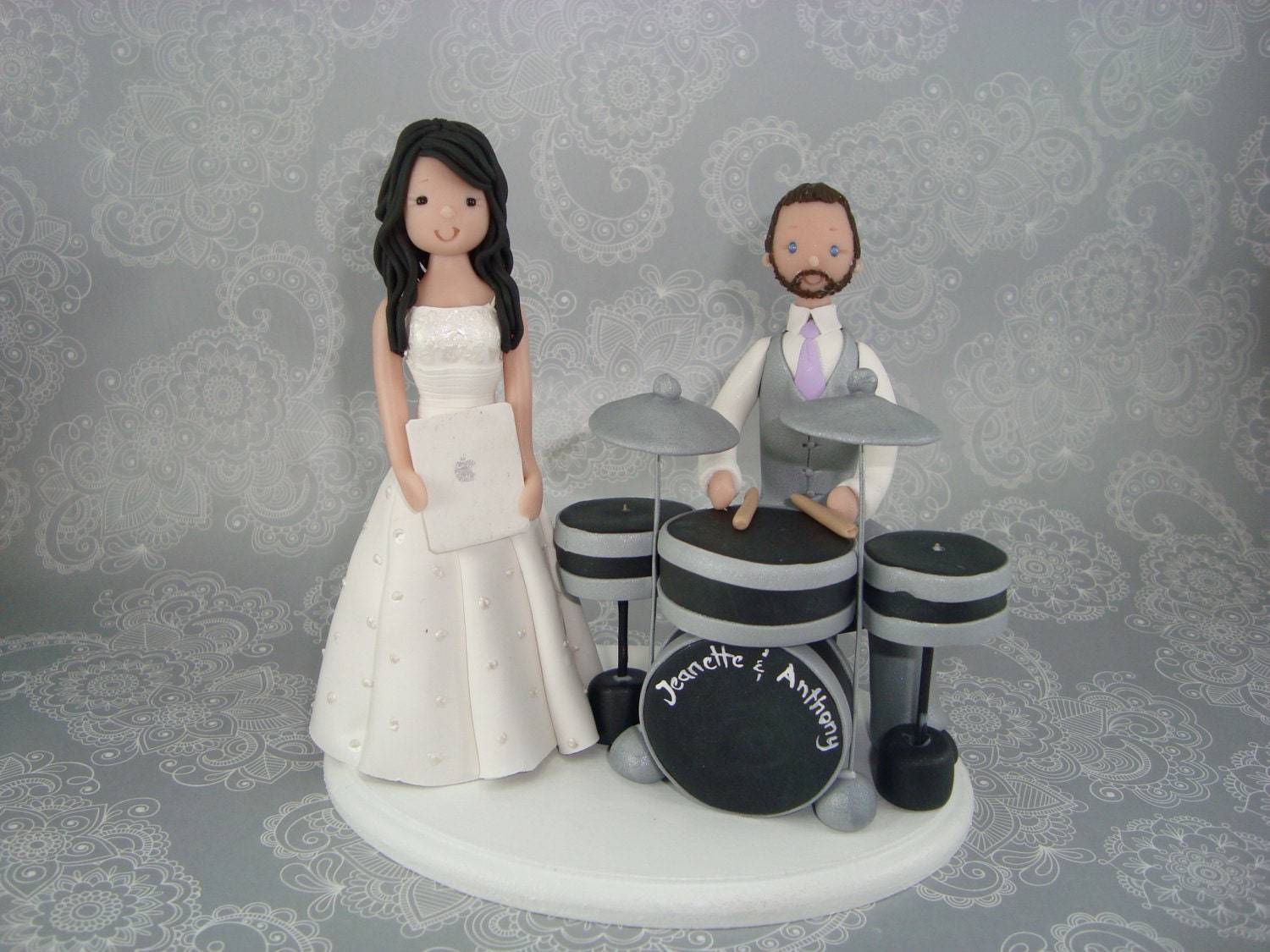 Bride & Groom with Drums Customized Wedding Cake Topper