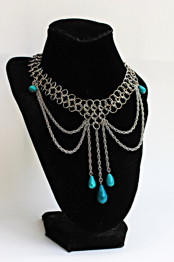 Items similar to OOAK Natural Turquoise drops chainmail multi drape ...