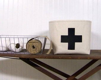 free shipping - swiss cross basket / black / canvas basket / home decor / organization / storage basket / gift basket / fabric basket /