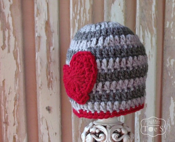 Crochet Valentine Baby Hat, Boy Valentines Day Hat, Gray Red ...