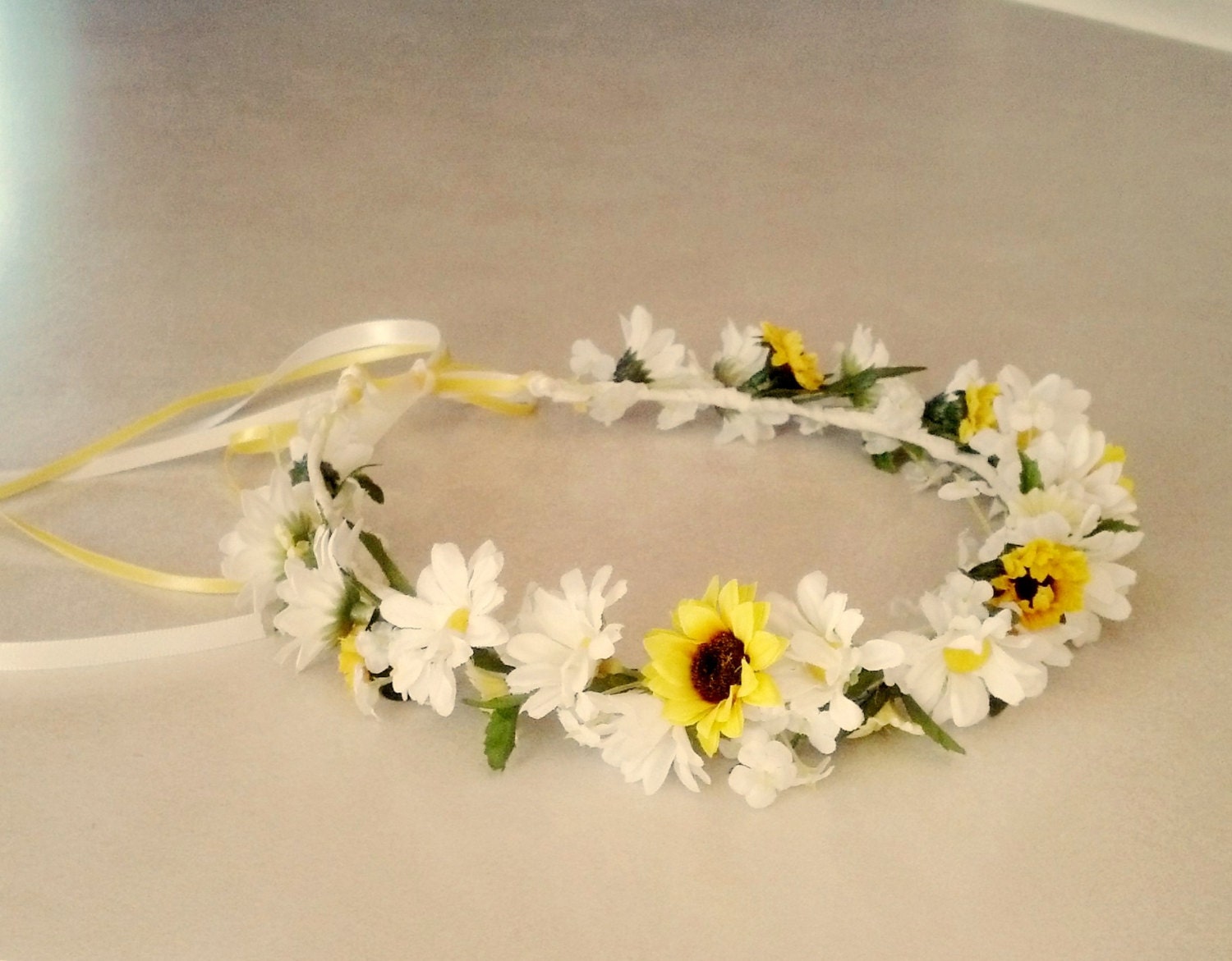 Sunflower Daisy flower crown yellow hair wreath by AmoreBride