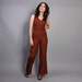 70s MENSWEAR JUMPSUIT / Fitted Wide Leg Brown Romper, xs-s
