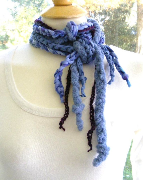 Crochet Scarf Knotted Layered Tie Dye TShirt Yarn by meiguidesigns