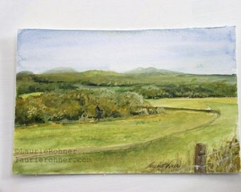 Nature Art Landscape Watercolor Painting Vermont Picturesque Scene Original