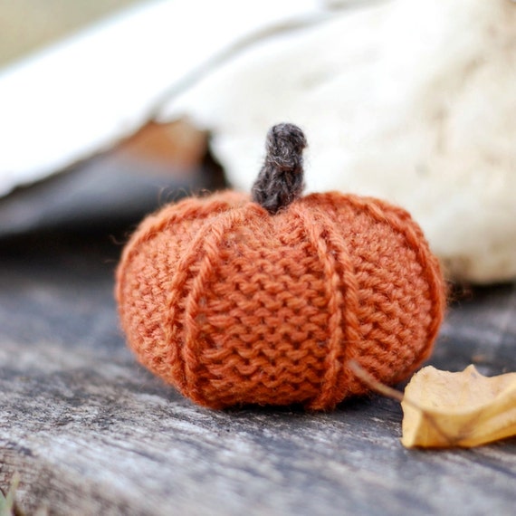 Hand Knit Orange Pumpkin - Jack Be Little - Rustic Fall or Halloween Decor