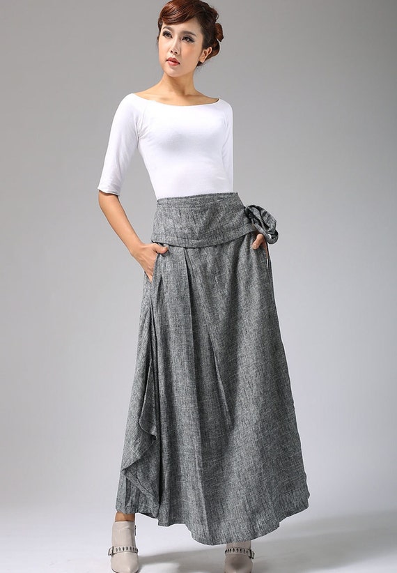 Wrap skirt grey skirt long skirt full skirt ladies skirt