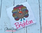 Thanksgiving Turkey Girl Embroidered, Applique Bodysuit or Shirt Il_170x135