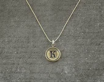 Letter K Necklace - Sterling Silver Initial Typewriter Key Charm Necklace - Gwen Delicious Jewelry Design
