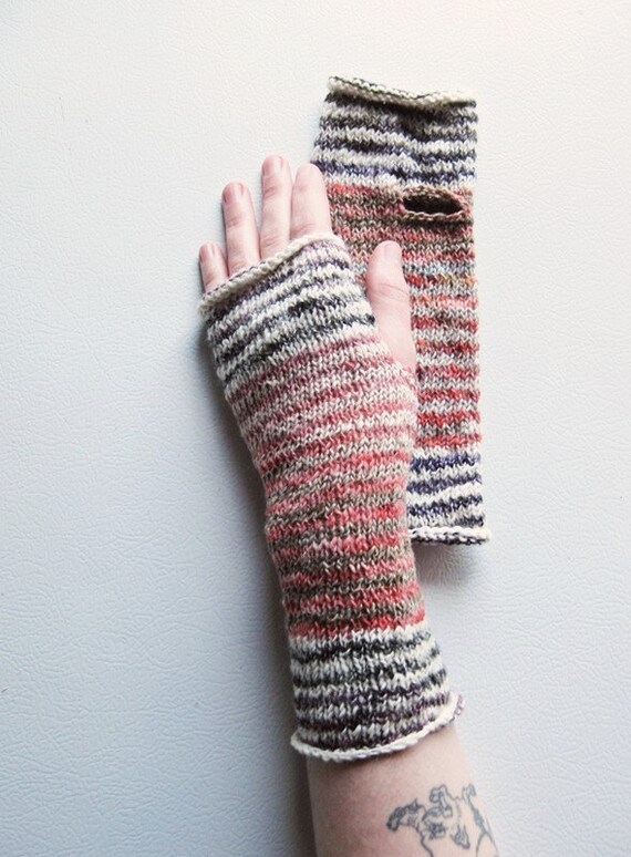 Pink Striped Hand-Knit Wrist Warmers by extase on Etsy