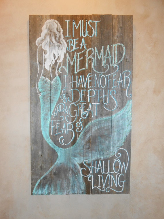 Barnwood Mermaid Sign Hand Painted Original Glittered