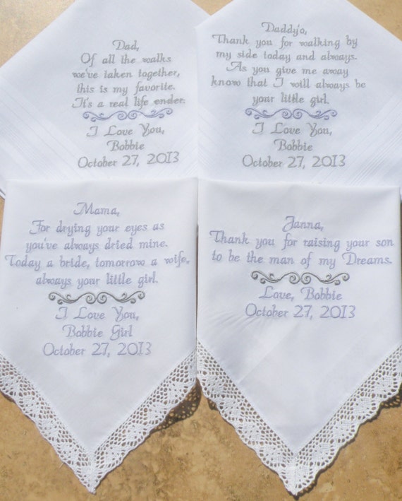 4 personal embroidered handkerchief gifts