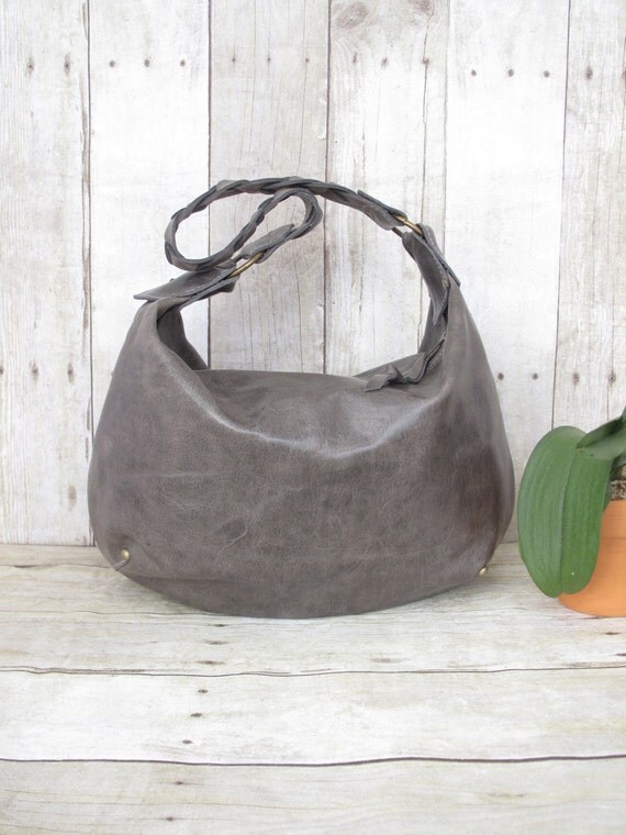 grey leather slouch bag