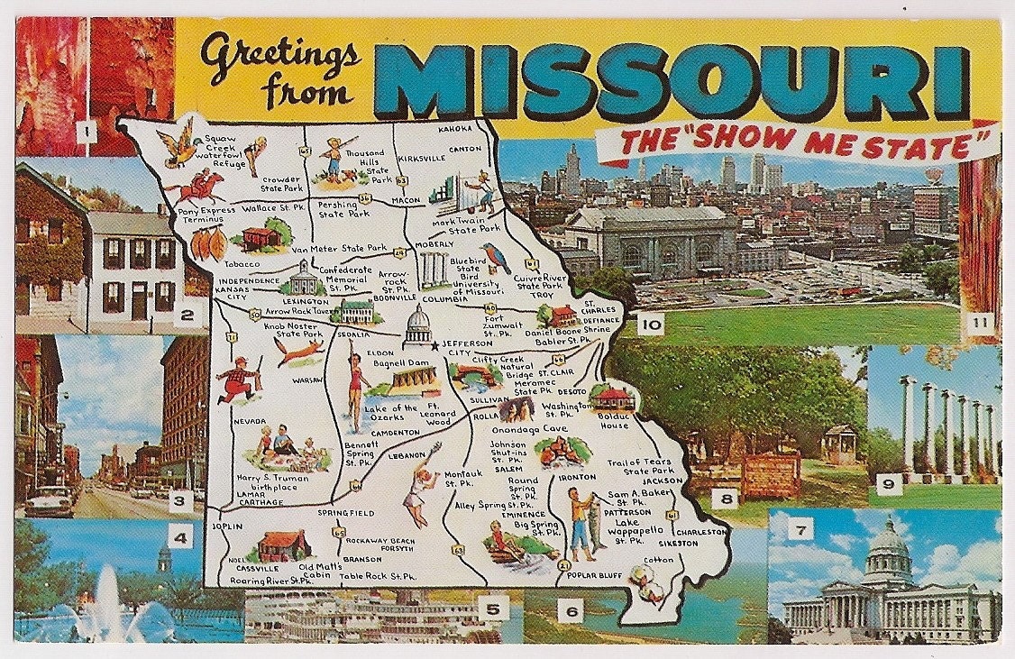 Retro Missouri Tourist Map Souvenir Vacation Postcard
