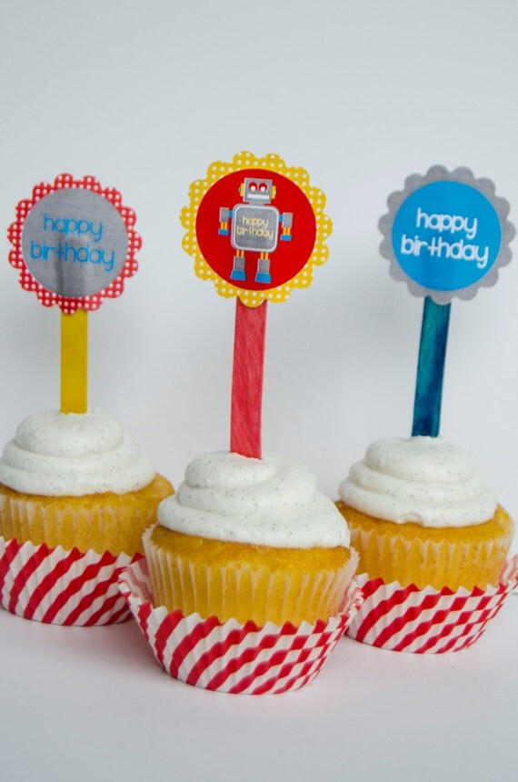Robot Party PRINTABLE Cupcake Toppers (INSTANT DOWNLOAD) by Love The Day Il_570xn