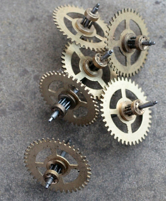 Vintage clock brass gears -- set of 6 -- D3 by timemill steampunk buy now online