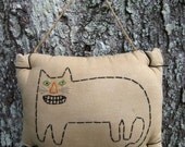50 OFF SALE - Primitive Halloween BLACK Cat Decor-  Hand Embroidery - Clearance