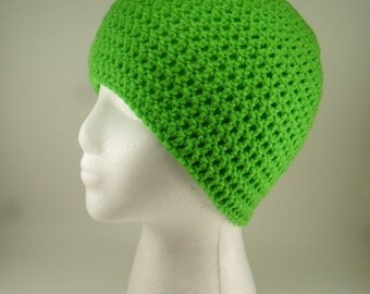 Solid Classic Style Beanie Hat in Bright Green - Multiple sizes Made to Order
