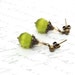 Green Drop Earrings, Cat Eye Beaded Bright Chartreuse Natural Gemstones Fresh Lime Post earrings, Stud Dangle