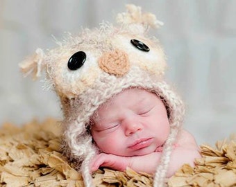Newborn Owl Hat, Baby Owl Hat, Boy Owl Hat, Girl Owl Hat, Fuzzy Baby Owl Hat - Newborn Photo Prop