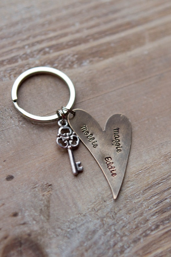 Hand Stamped Personalized Key Chain Key to My Heart