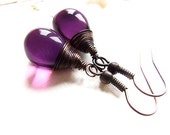 plum drops earrings  - natural, wire wrapped, copper, adorable drop earrings in purple