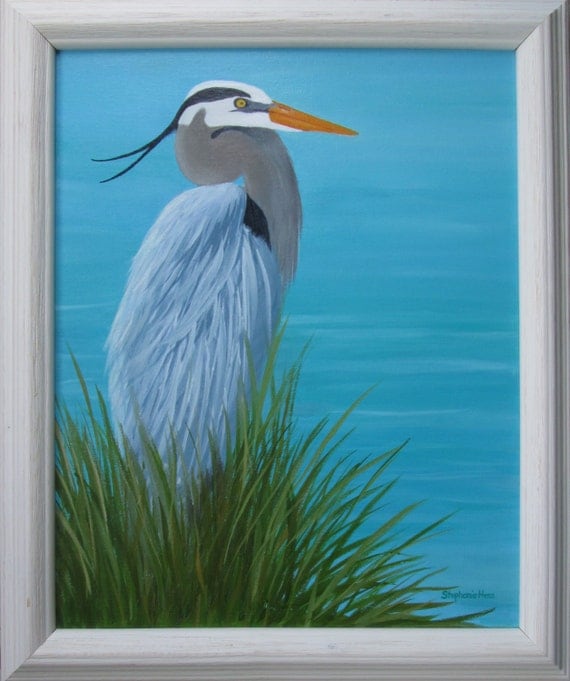 Items similar to Great Blue Heron Painting on Canvas Oil 16