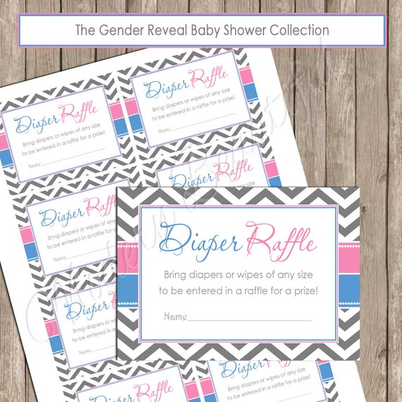 Diaper Raffle- Pink and Blue Gender Reveal "Diaper Raffle Card" - Baby Shower Invitation Insert Card - GenderReveal2 INSTANT DOWNLOAD Il_570xn