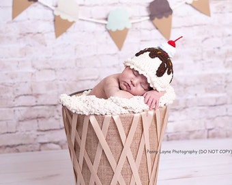 Ice Cream Sundae Baby Beanie YOU CHOOSE SIZE (Newborn-Adult)