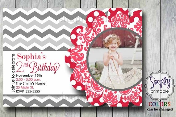 Chevron Flower Birthday Invitation Il_570xn