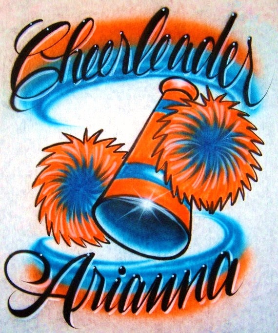 Airbrush T Shirt Cheerleader Name Pom Poms by BizzeeAirbrush