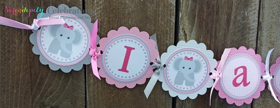 Pink Grey Elephant Collection: High Chair Banner -Photo Prop -High Chair Bunting -1st Birthday -Small Banner -Elephants Il_570xn