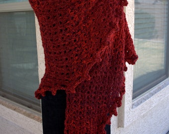 PDF DIGITAL PATTERN:Boucle Crochet Shawl Pattern, Easy Crochet Shawl Pattern, Red Shawl, Chunky Shawl Pattern, Crochet Wrap Pattern