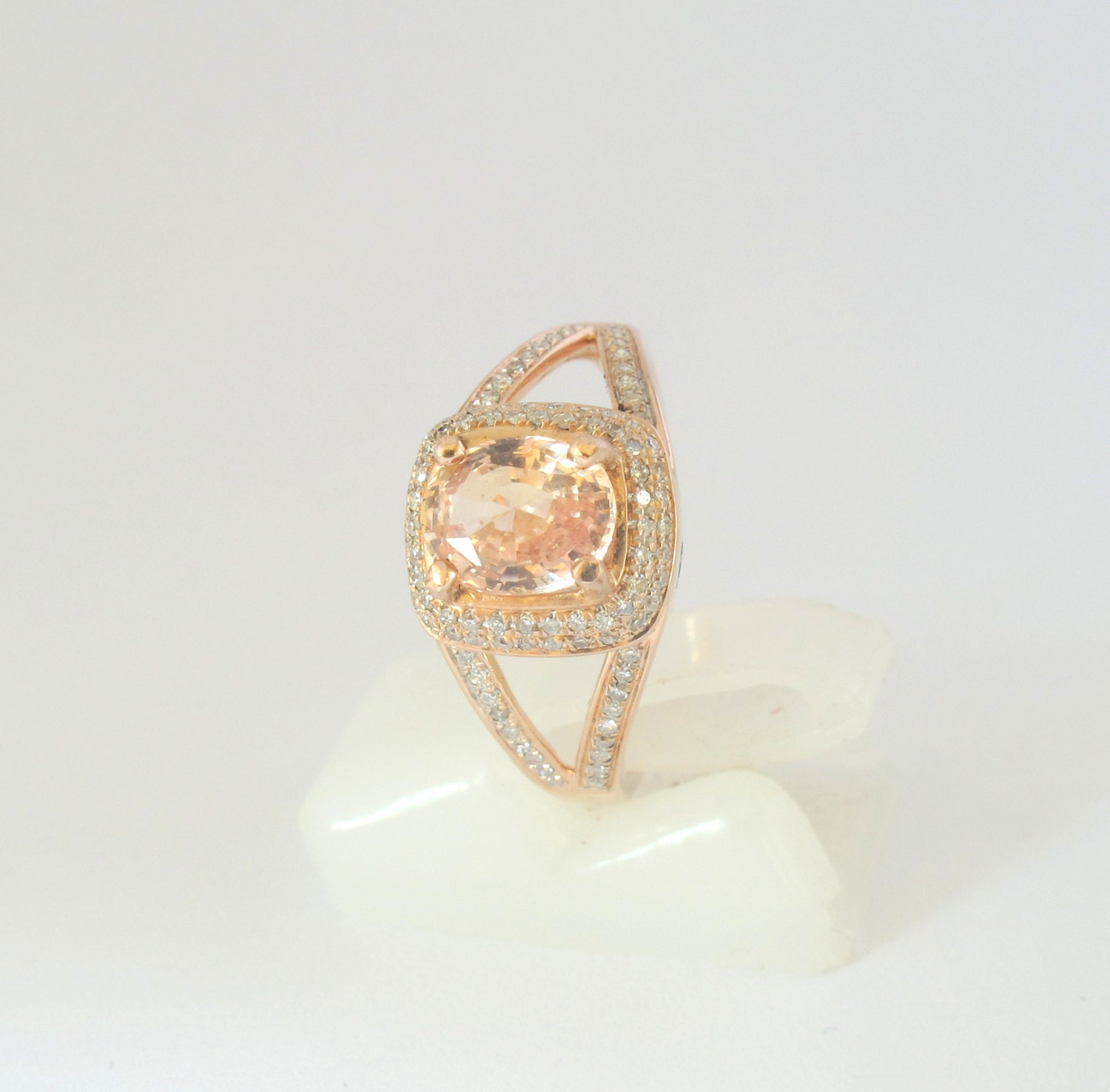 Untreated 1.54 carat Peach Sapphire ring Diamond by AllSapphires