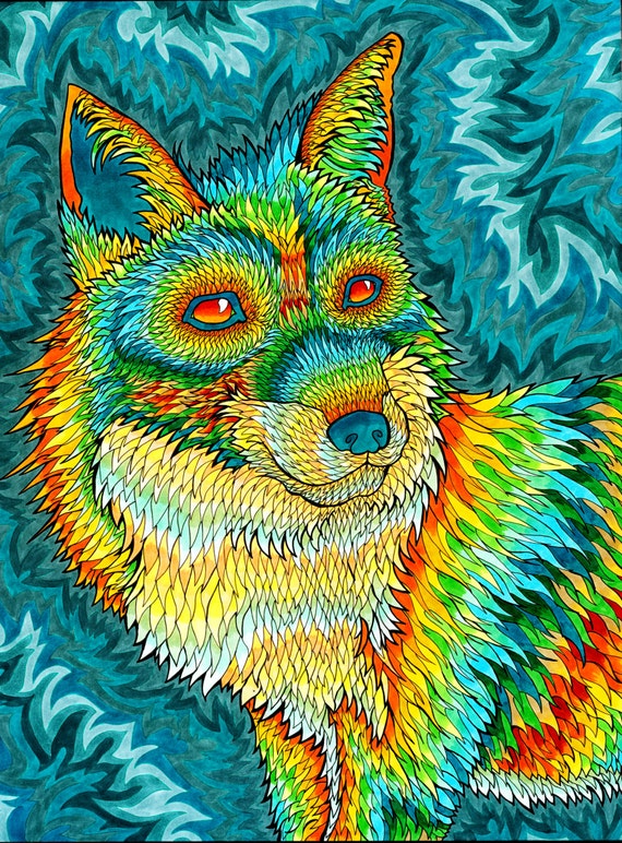Foxadelic II Print Psychedelic Spiritual Trippy Fox Drawing