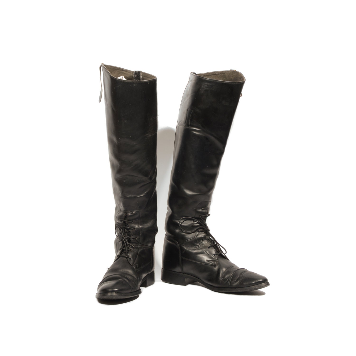 English Style Black Leather Riding Boots by RabbitHouseVintage