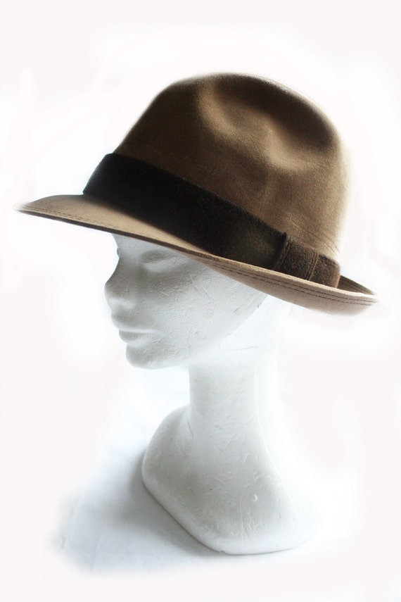 Vintage light brown fedora hat by TurquoiseFlamingo on Etsy