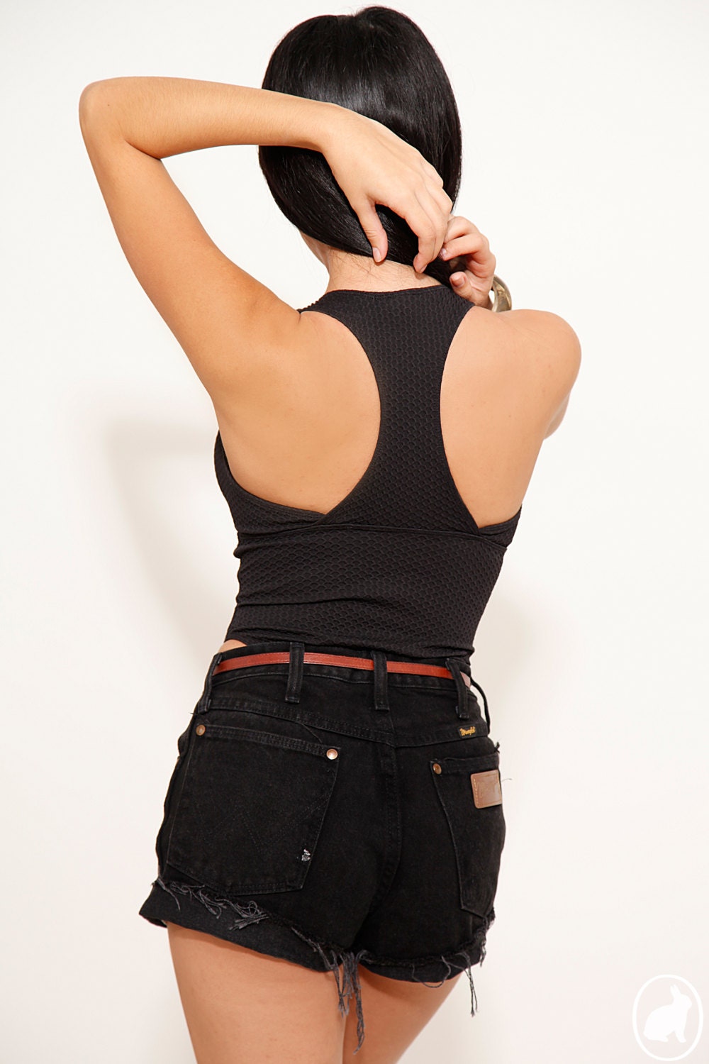 Vintage 70s Black Cut Off Shorts High Waisted Wrangler Denim