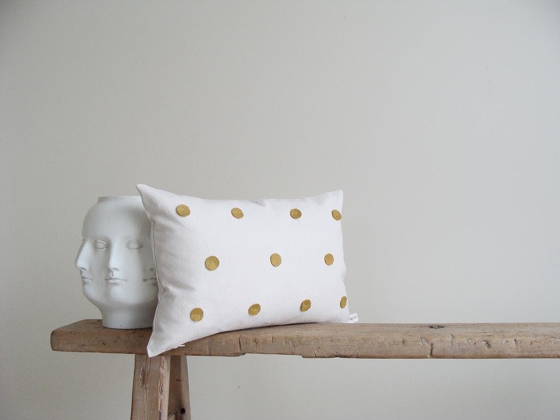 Gold Polka Dot Pillow Cover/Natural Linen/Gold Dots and Thread/Modern