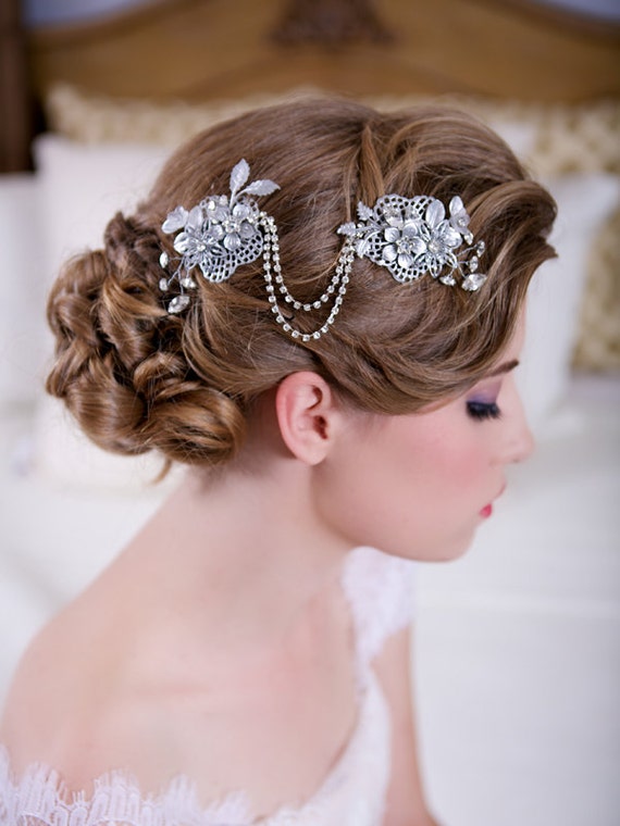 Silver Crystal Hair Swag, Forehead Chain Headdress, Bridal Headpiece, Hair Jewelry, Wedding Halo, Draping Crystal Headpiece, STYLE 119