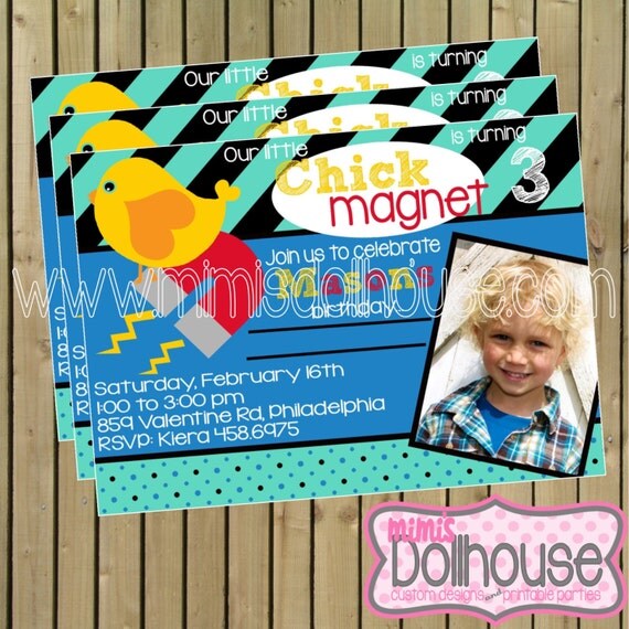 Chick Magnet Invitation- Printable Boy's Valentine's Birthday Party Invitation-Chick Magnet Party Invitation PDF/JPEG Il_570xn