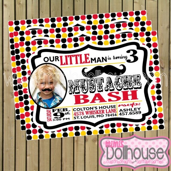 Mustache Invitation- Printable Mustache Bash Birthday Invitation PDF/JPEG Il_570xn