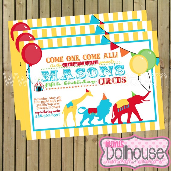Circus Party Invitation- Printable Big Top Birthday Invitation- Circus Birthday Party Invitation PDF/JPEG Il_570xn