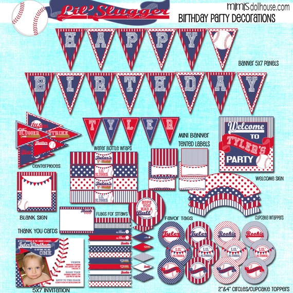 Baseball Decorations- Printable Lil' Slugger Party Birthday Party Decorations- Baseball Party Decorations PDF/JPEG Il_570xn